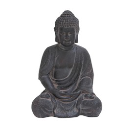 CosmoLiving by Cosmopolitan Ceramic Buddha Decorative Sculpture Meditating Home Decor Statue with Engraved Carvings and Relief Detailing, Accent Figurine 8" x 7" x 12", Gray