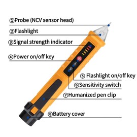 Fafeicy ABS Probador de voltaje, Lápiz de prueba de alta precisión 802, Lápiz probador de detector de voltaje eléctrico, 48-1000V/12-1000V, alarma de luz y sonido(Amarillo), Lápiz De Prueba
