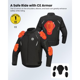 ILM Men’s Motorcycle Jacket with CE Armor and Detachable Thermal Liner All Season Waterproof Jacket Model JF1(Black,4XL)