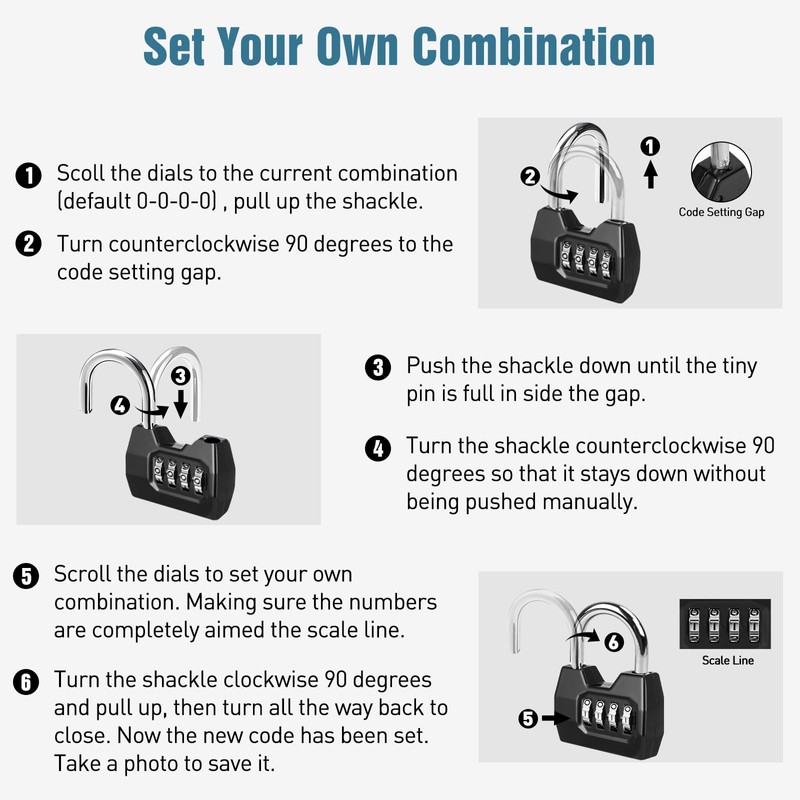 1 Pack disecu 4-Digit Combination Lock, Waterproof Outdoor Padlock for