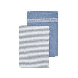 Sterzbachs 100% Cotton Kitchen Towels, 50 x 70 cm, Set of 10, 240 GSM, High-Quality Tea Towels, Dish Towels, Dishcloths, Super Absorbent & Sustainable Nordic Design, Stripes, Plain, Blue