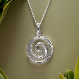 Designer Inspirations Boutique 18MM Polished Plain Round SPIRAL Pendant Necklace On 16" Inch Curb Chain for Women Ladies Girls - 925 Sterling Silver
