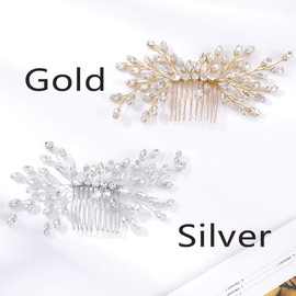 Campsis Rhinestone Bridal Wedding Hair Comb Crystal Side Comb Bride Hair Accessories for Women and Girls (Silver)