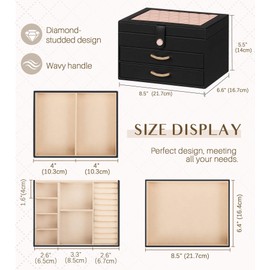 Enthralite Black Jewelry Box Organizer: Home Decor for Women - 2-Drawer Holder for Valentine’s Day Birthday Christmas Black Pink