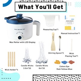 Ksedcon Wax Melter for Candle Making with Thermometer, Electric Double Melting Pitcher with Spout, Double Candle Making Crock Set with Measurements (Wax Melting Pot with Wicks)