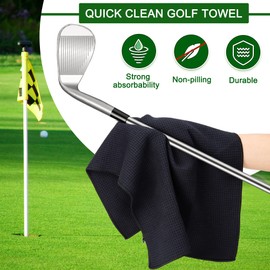 Golf Towels 2 Pieces Tri-Fold Microfibre Fabric Towels 60 x 40 cm Waffle Pattern Golf Towel Cloth with Carabiner, High Absorbent Cleaning Cloth for Fitness Sports Yoga Running Bicycle Camping Gym
