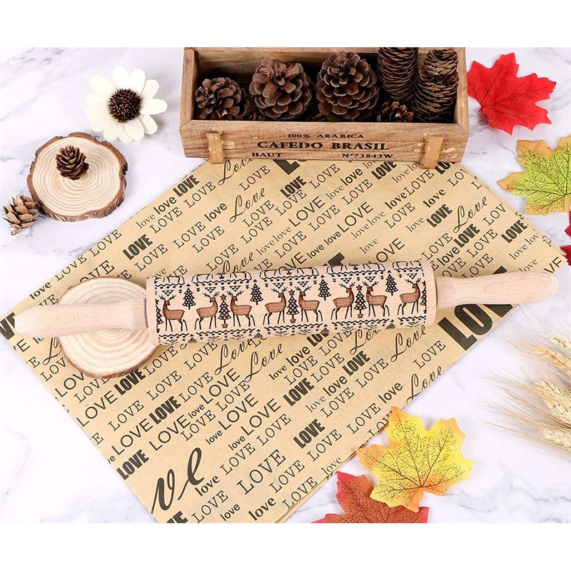 Christmas Wooden Rolling Pins, Xmas 3D Reindeer Shape Decor Embossing