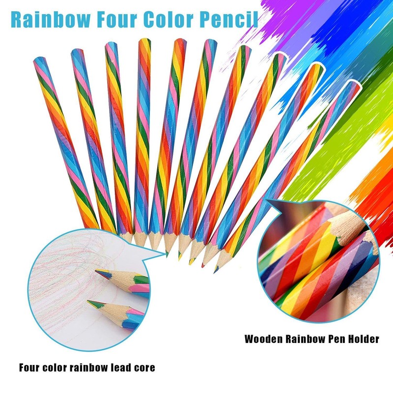 WUFGWBD 28 Pieces Rainbow Pencils, Triangular Pole Rainbow Pencils, Hexagonal