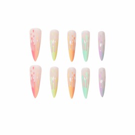 BABALAL Stiletto Almond Press-on Nails, 24Pcs Long French Tip, Rainbow Ice Cream Design, Acrylic Nails for Women and Girls