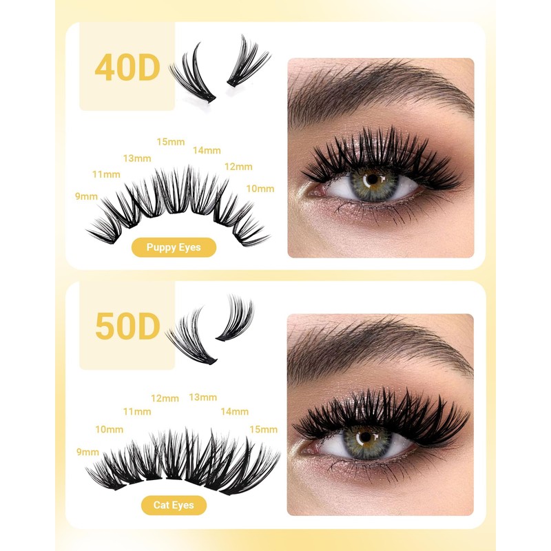 NAGARAKU Individual Eyelash Clusters, 40D, 50D, Mega Volume DIY Set,