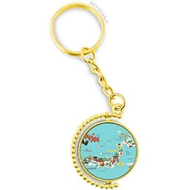 Llavero de metal con diseño de mapa de tierra japonés, accesorio de llavero dorado