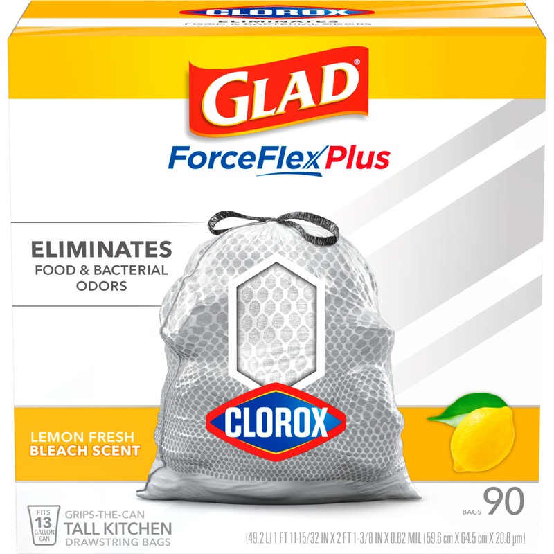 Glad Tall Kitchen Trash Bags ForceFlex Plus With Clorox, 13