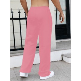 GORGLITTER Men's Wide Leg Baggy Sweatpants Y2k Striped Side Drawstring Waist Track Pants with Pockets Pink Small