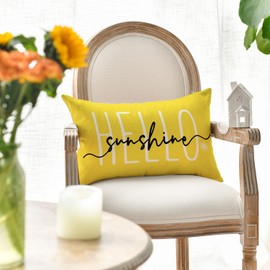 AVOIN colorlife Hello Sunshine Summer Throw Pillow Cover, 12 x 20 Inch Yellow Cushion Case Decoration for Sofa Couch