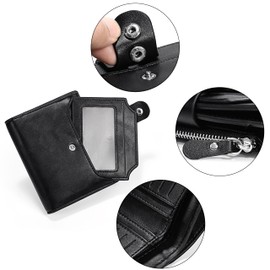 UTO Ladies Purse RFID Blocking Wallets for Women Snap Closure Photo ID Window Zipper Coin Pocket Removable Card Holder Black