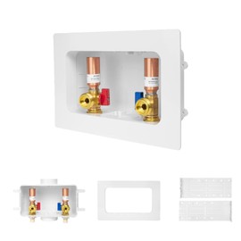 1-PACK GUOFIS Washing Machine Outlet Box with Center Drain,PEX Laundry Washer Box with Copper Water Hammer Arrestor (1/2"CPVC Connection Inlet X 3/4"MHT Outlet)