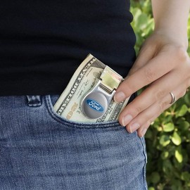 Ford Motor Company Blue Oval Logo Satin Chrome Plated Metal Money Clip