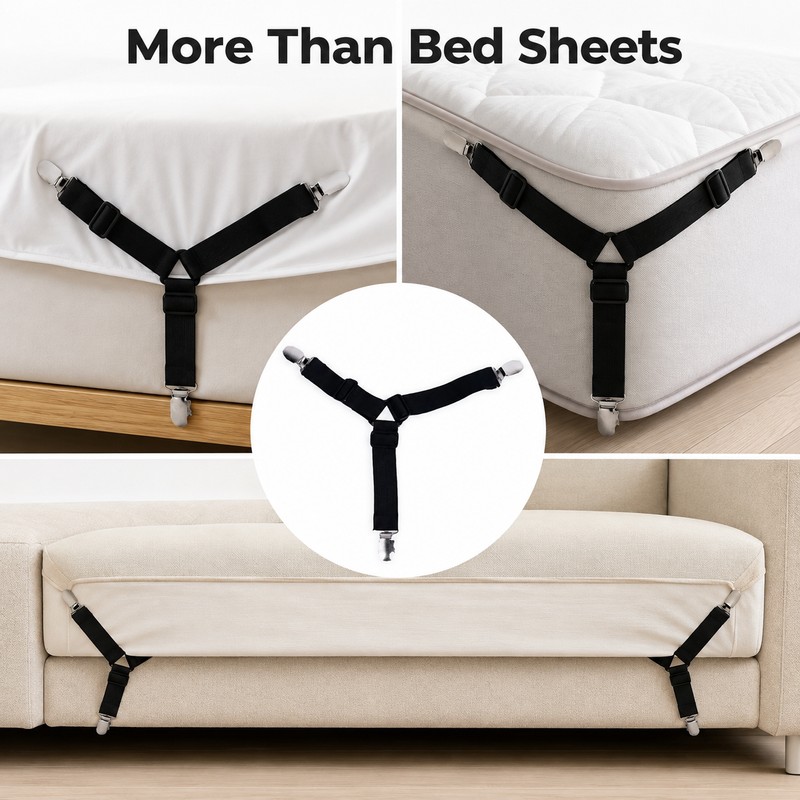 4-Piece Bed Sheet Grippers for Secure Sheet Fit - Adjustable