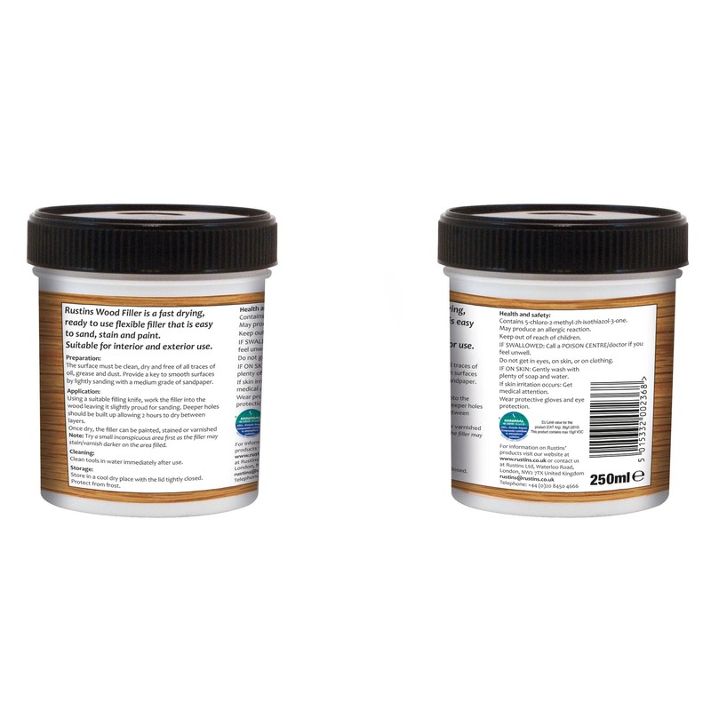 RUSTINS Acrylic Wood Filler, White, 250 ml - Multi-Purpose Wood