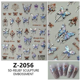 5D Embossed Nail Stickers Shell Light Butterfly Nail Decals 1PCS Butterfly Nail Art Stickers Decals Bronzing Blue Design Spring Summer Manicure Accessories for Women DIY Nail Art Decorations
