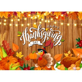 Happy Thanksgiving Backdrop Fall Thanksgiving Day Turkey Pumpkin Brown Wood Photography Background Welcome Autumn Thanksgiving Harvest Party Decorations 7x5FT