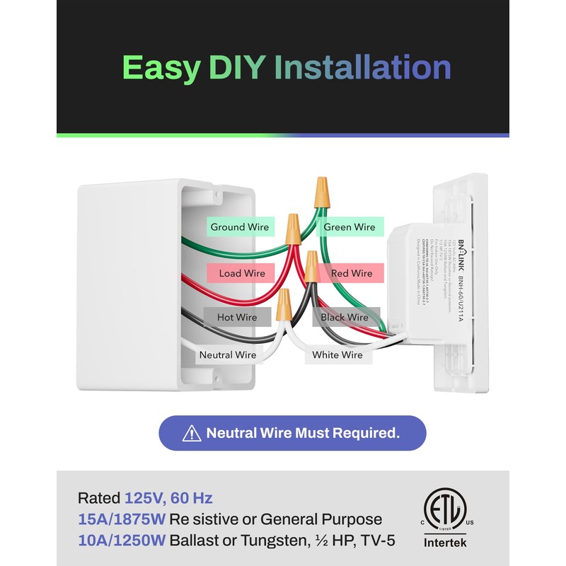 BN-LINK Countdown Timer Switch for Bathroom Fans and Lights, Wall