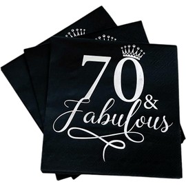 UojlvlrFabulous70th Birthday Napkins 50pcs silver 70th Birthday Celebration Party Decoration Napkins Black 70th Birthday Decoration Men's and Women's Party Supplies Black silver Foil Cocktail Napkins