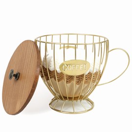 PUNNIO Coffee Filter Holder with Lid, Large Capacity Coffee Filter Storage Basket for Round Coffee Filter or Coffee Pod,Coffee Bar Accessories Decor (Golden)