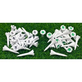 NorthPointe 1 ½” Plastic Golf Tees – Short Tees for Irons, Par Threes, Hybrids, and Driving Range - Pack of 50 or 100 Bulk in High Visibility White Durable Plastic (50, Combo Shamrock & Skull, 1 1/2)