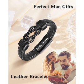 YELUWA Gifts for Men, Engraved Leather Men Bracelet for Husband Boyfriend, Birthday Christmas Anniversary Valentines Gifts for Him Husband Boyfriend Soulmate