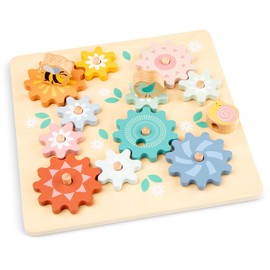 Woet Wooden Spinning Gear Puzzle – FSC Montessori Toy for Toddlers 24 Months+ – Colorful Rotating Flower Gears with Animal Blocks – Educational Gift for Boys and Girls, Motor Skill Development