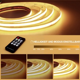 ROUKLE ROUKLE 8mm COB LED Strip 2700K - 5M Dimmable 24V Super Bright COB LED Strip CRI90+ with RF Remote Control | 2400 LEDs | Warm white? 2700K | Easy DIY decoration
