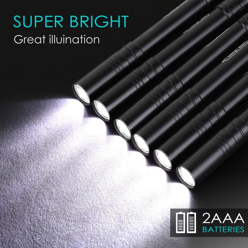 FASTPRO 6-Pack Pen Light, Aluminum LED Penlights, Black