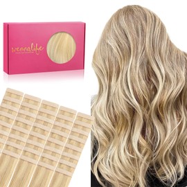 WENNALIFE Tape in Hair Extensions Human Hair 40pcs 100g 16inch Light Blonde Highlighted Golden Blonde Real Human Hair Extensions for Women Hair Extensions Tape for Women Rallonge Cheveux Humain