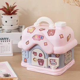 Fairy Tales Cottage Piggy Bank Gift & Key, Cream House Money Coin Bank Box, ATM Gift to Saving Money (Pink)