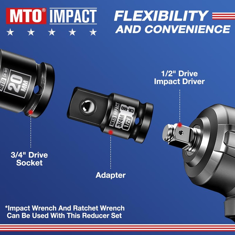 MTO 8-Piece Impact Socket Adapter & Reducer Set, 1/4", 3/8",