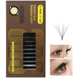 SEEDEW Camellia 3D Easyfan Lashes, 0.05 LC Curl 8-15mm, Multilayer 2 Length Volume Eyelash Extensions, Easy Fanning, Natural Lashes for Lash Artists Professional Use Only(0.05-LC-MIX8-15mm-Black)