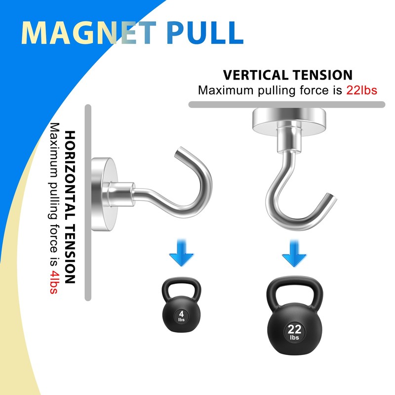 MAGABALLNET Pack of 8 Magnetic Hooks, Extra Strong, 10 kg