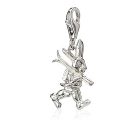 NKlaus 36137 Women's Charm Pendant Rabbit 925 Silver 21 x 14 mm Jewellery for Charm Bracelet Amulet, Silver