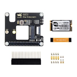 waveshare PCIe to M.2 Adapter for Raspberry Pi 5, Supports NVMe Protocol M.2 Solid State Drive, High-Speed Reading/Writing, HAT + Standard, Comes with SK-NVME 2242 128G Solid State Drive
