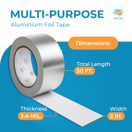 Pack of 5 – Aluminum Foil Tape 2" x 50 ft – Heavy Duty HVAC Duct Tape for Home and Commercial Use – High Temp Insulation, Dryer Vent Sealing, Waterproof Repairs – Strong Adhesive for Pipes and AC