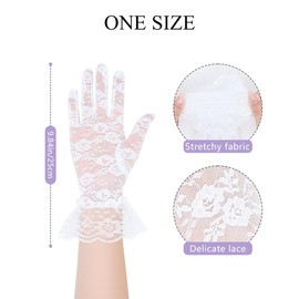 OURIZE Women Short Lace Gloves Sheer Mesh Gloves Elegant Accessories for Wedding, Tea Party, Costume Parties (White, One Size)