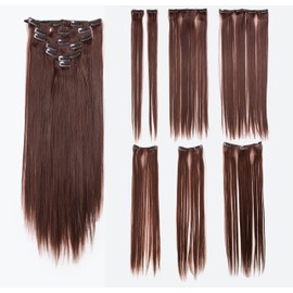 SWACC Women 22 Inches Straight Full Head 7 Separate Pieces Heat Resistance Synthetic Hair Clip in Hair Extensions (Dark Auburn-33#)