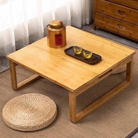 WIKLMOTH Japanese Style Folding Coffee Table, Portable Tea Table Low Table for Sitting On The Floor, Foldable Bamboo Table Kotatsu Table Dining Table Altar Bay Window Table (80x80cm, Square)