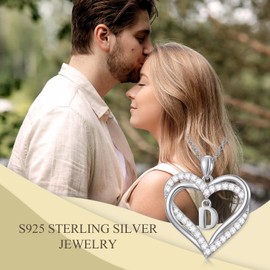 TOUPOP Letter Chain Double Heart Necklace Women's 925 Sterling Silver A-Z Initials Pendant Jewellery Gifts for Women Girlfriend Mum Sister for Birthday Valentine's Day Christmas, Sterling Silver