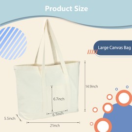 LNORMIA Large Canvas Tote Bag for Women 12OZ Reusable Cotton Grocery Shopping Bag with Pocket for Daily Travel Crafts Bag