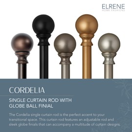 Elrene Home Fashions Cordelia Adjustable Single Curtain Rod with Globe Ball Finials, 1 Inch Diameter, Antique Pewter, 48"-86"
