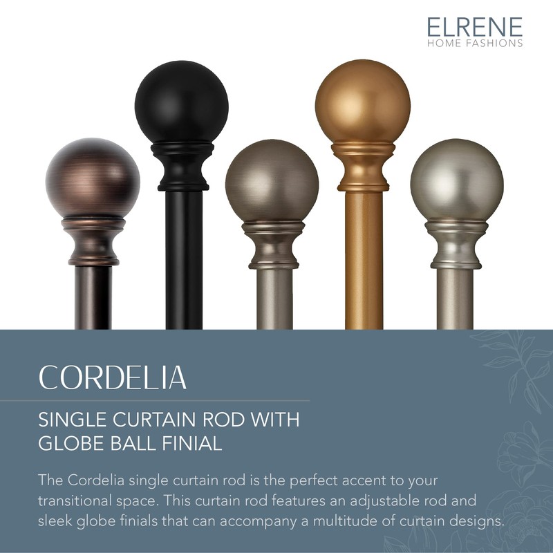Elrene Home Fashions Cordelia Adjustable Single Curtain Rod with Globe