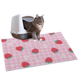 BALAPET Large Cat Litter Mat Litter Trapping Mat Soft and comfortable,Litter Box Mat with Non-slip and Waterproof for Cats Play,Feed and Rest,Easy to Clean,15 * 24in(Strawberries)