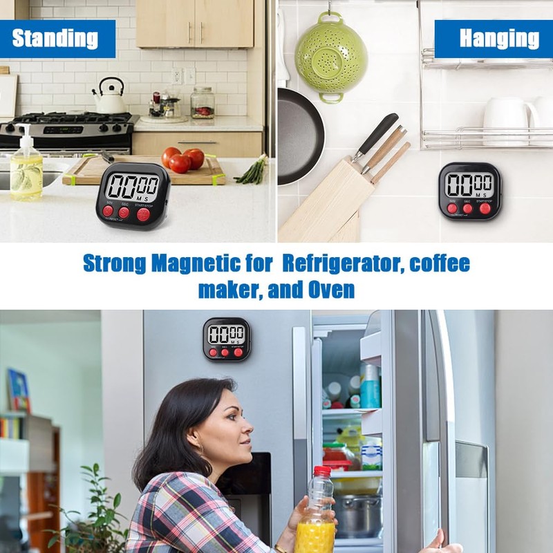 Digital Kitchen Timer Magnetic Backing Stand, Timers for Baking, Kitchen,